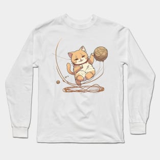 Cat Playing With A Ball Of String Long Sleeve T-Shirt